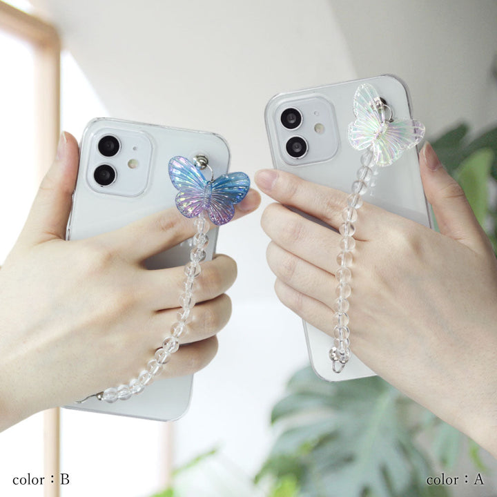 Coque transparente avec breloque papillon et sangle de main, coque arrière pour la série AQUOS