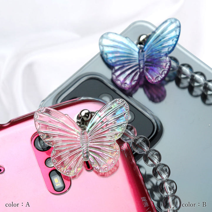 Coque transparente avec breloque papillon et sangle de main, coque arrière pour la série AQUOS