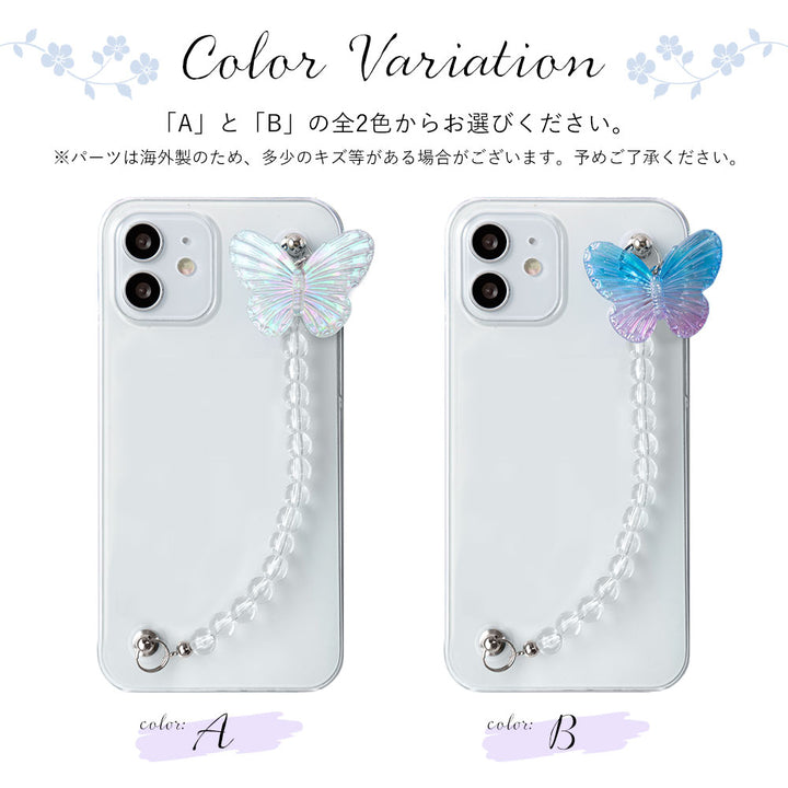 クリアケース バタフライチャーム ハンドベルト付き 背面ケース