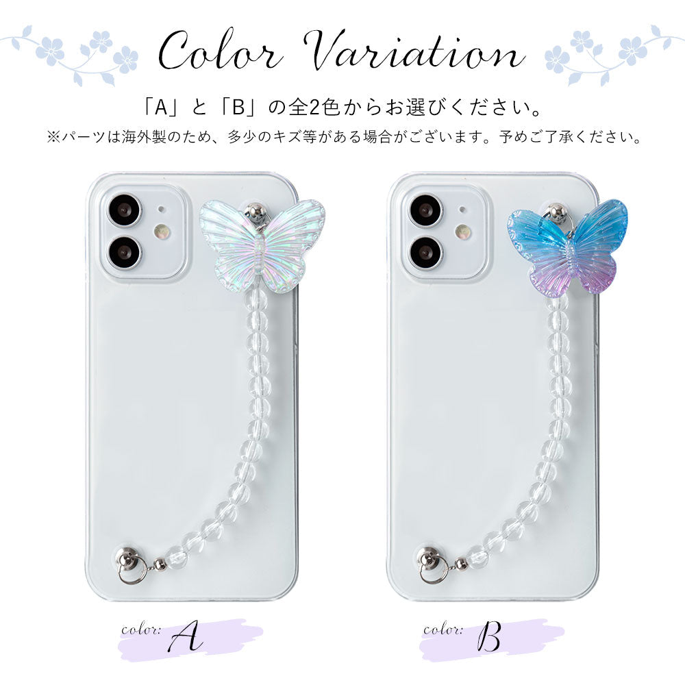 クリアケース バタフライチャーム ハンドベルト付き 背面ケース iPhoneシリーズ