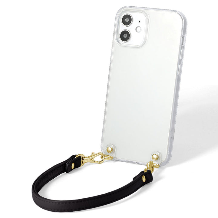 Coque transparente en cuir véritable 32 couleurs cuir italien grainé avec sangle courte coque arrière série iPhone
