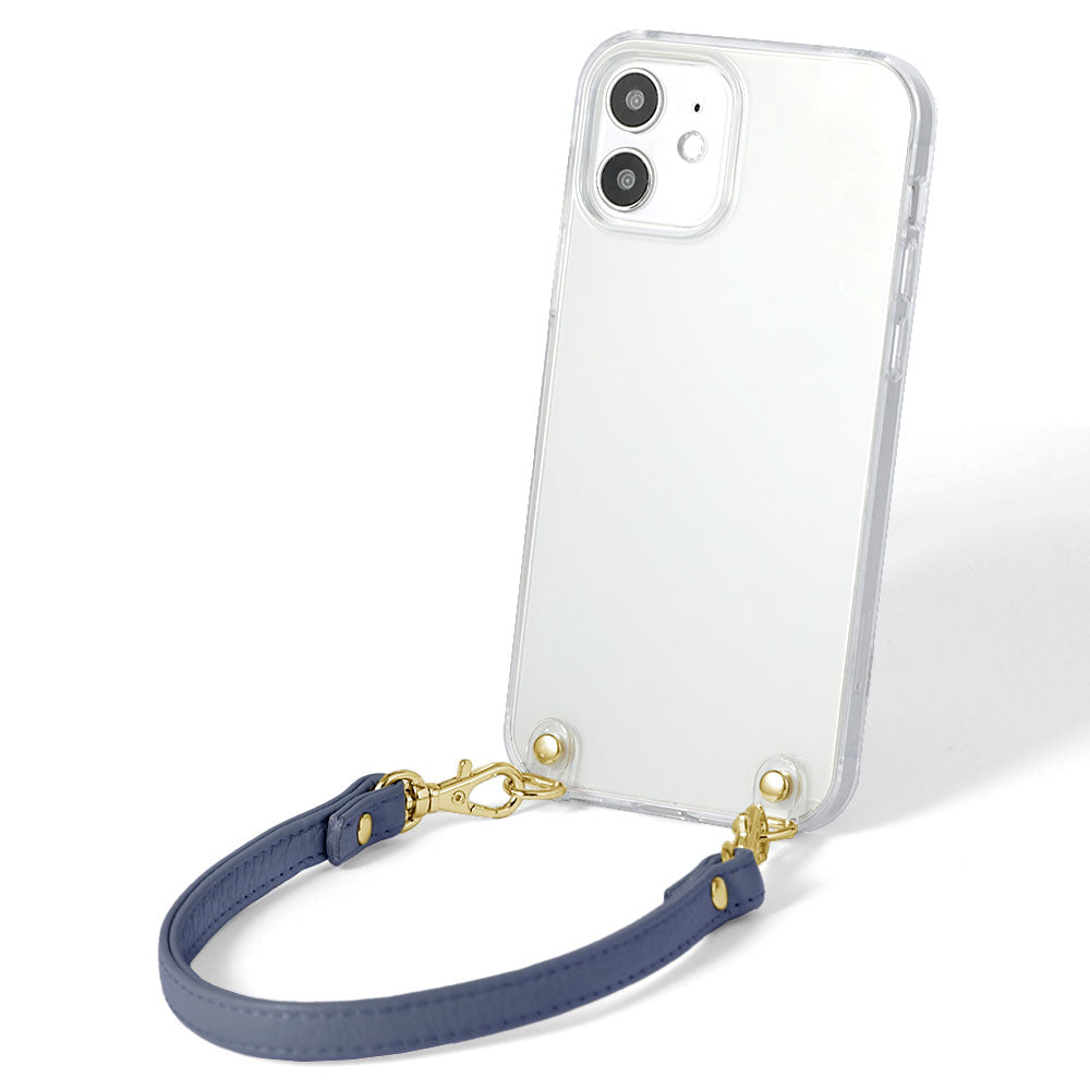 Coque transparente en cuir véritable 32 couleurs cuir italien grainé avec sangle courte coque arrière série iPhone