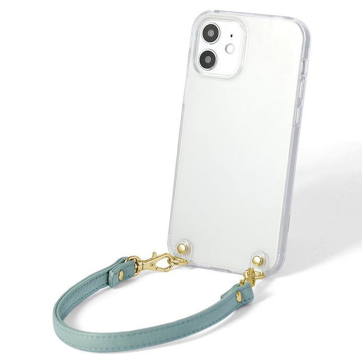 Coque transparente en cuir véritable 32 couleurs cuir italien grainé avec sangle courte coque arrière série iPhone