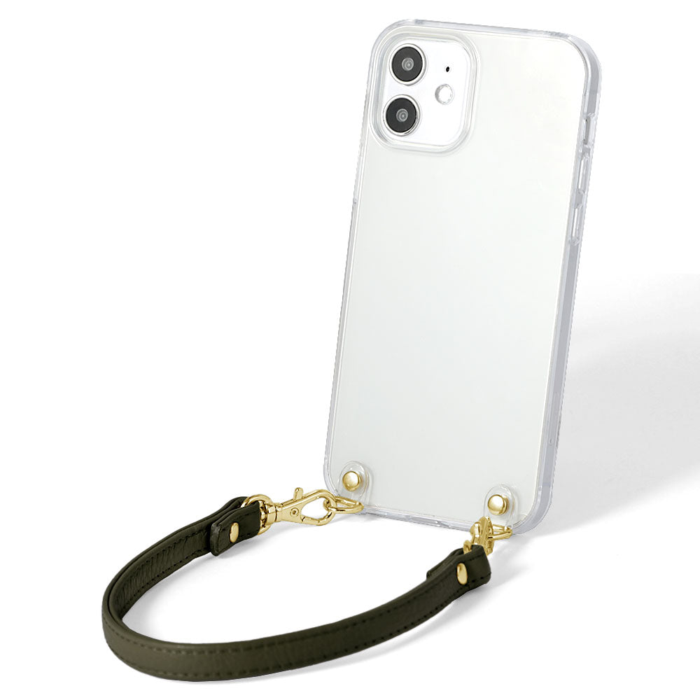 Coque transparente en cuir véritable 32 couleurs cuir italien grainé avec sangle courte coque arrière série iPhone