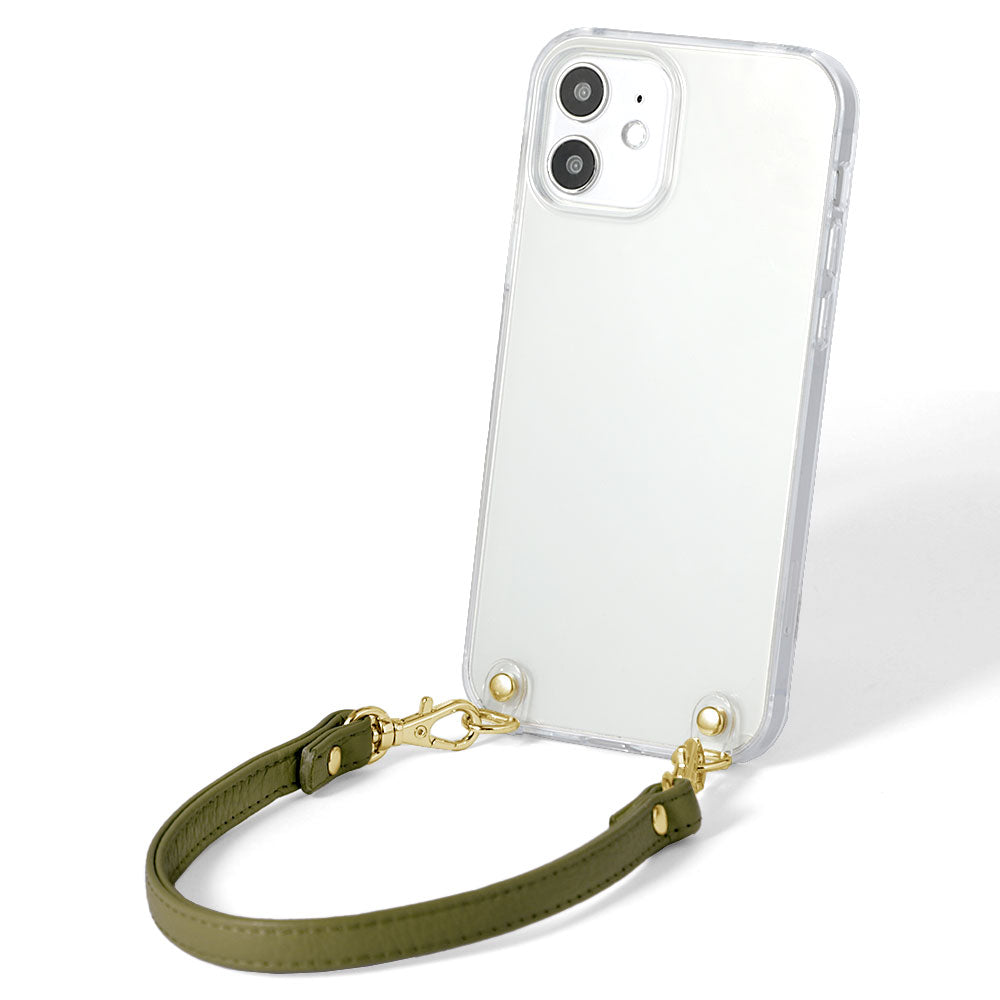 Coque transparente en cuir véritable 32 couleurs cuir italien grainé avec sangle courte coque arrière série iPhone