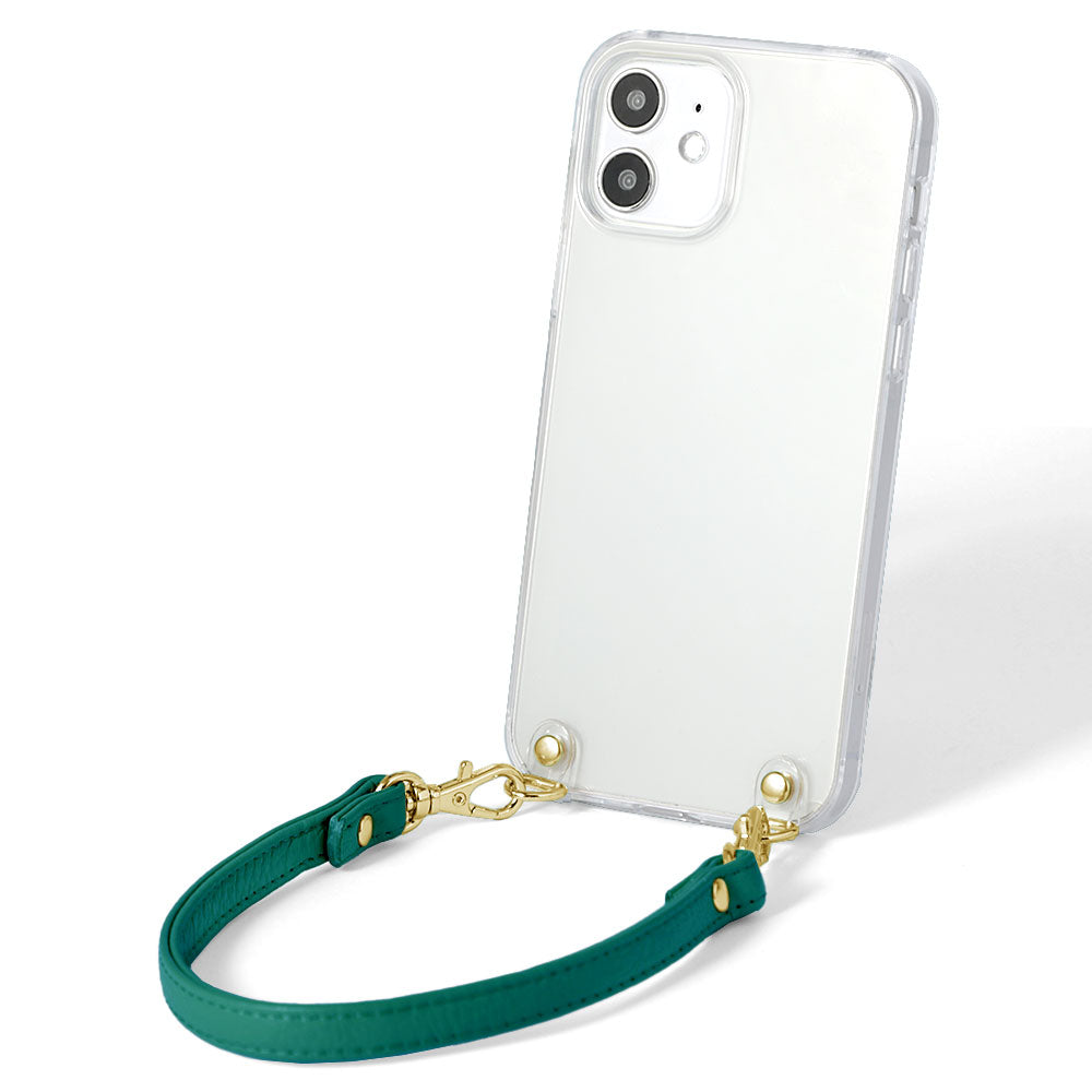 Coque transparente en cuir véritable 32 couleurs cuir italien grainé avec sangle courte coque arrière série iPhone