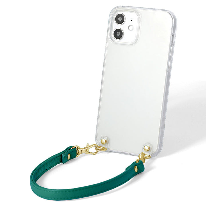 Coque transparente en cuir véritable 32 couleurs cuir italien grainé avec sangle courte coque arrière série iPhone