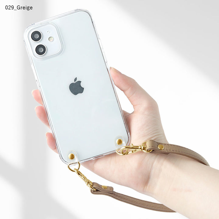 Clear case genuine leather 32 colors Italian shrink leather with short strap back case