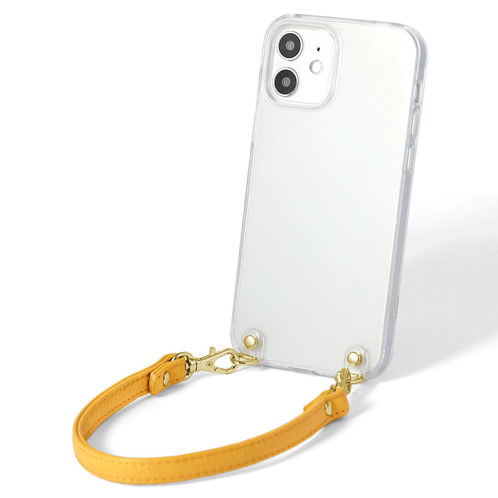 Étui transparent en cuir véritable 32 couleurs cuir italien grainé avec sangle courte étui arrière série AQUOS