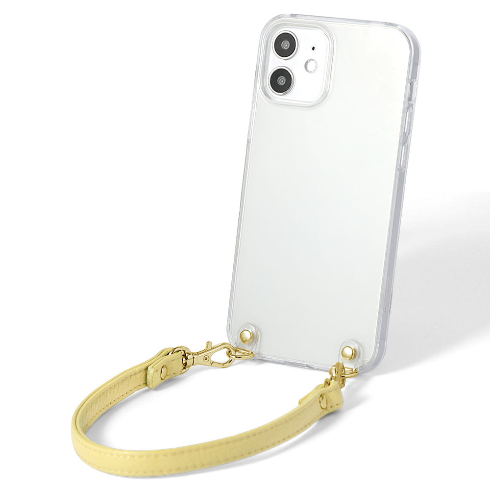 Étui transparent en cuir véritable 32 couleurs cuir italien grainé avec sangle courte étui arrière série AQUOS