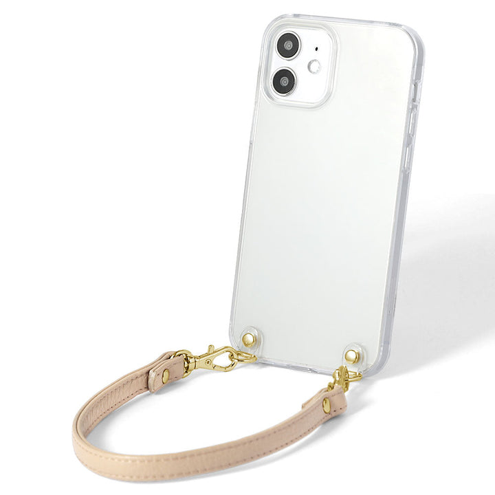 Étui transparent en cuir véritable 32 couleurs cuir italien grainé avec sangle courte étui arrière série AQUOS