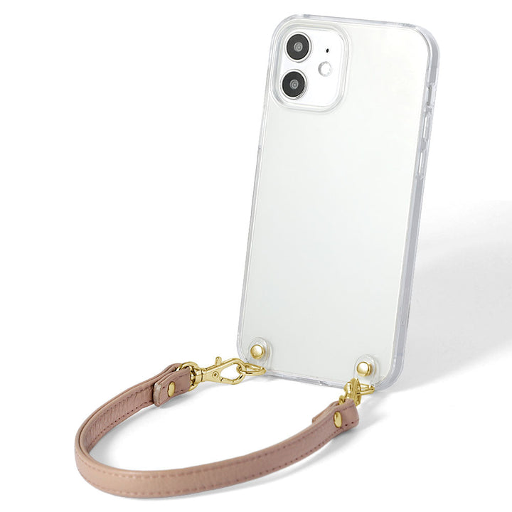 Coque transparente en cuir véritable 32 couleurs cuir italien grainé avec sangle courte coque arrière série iPhone