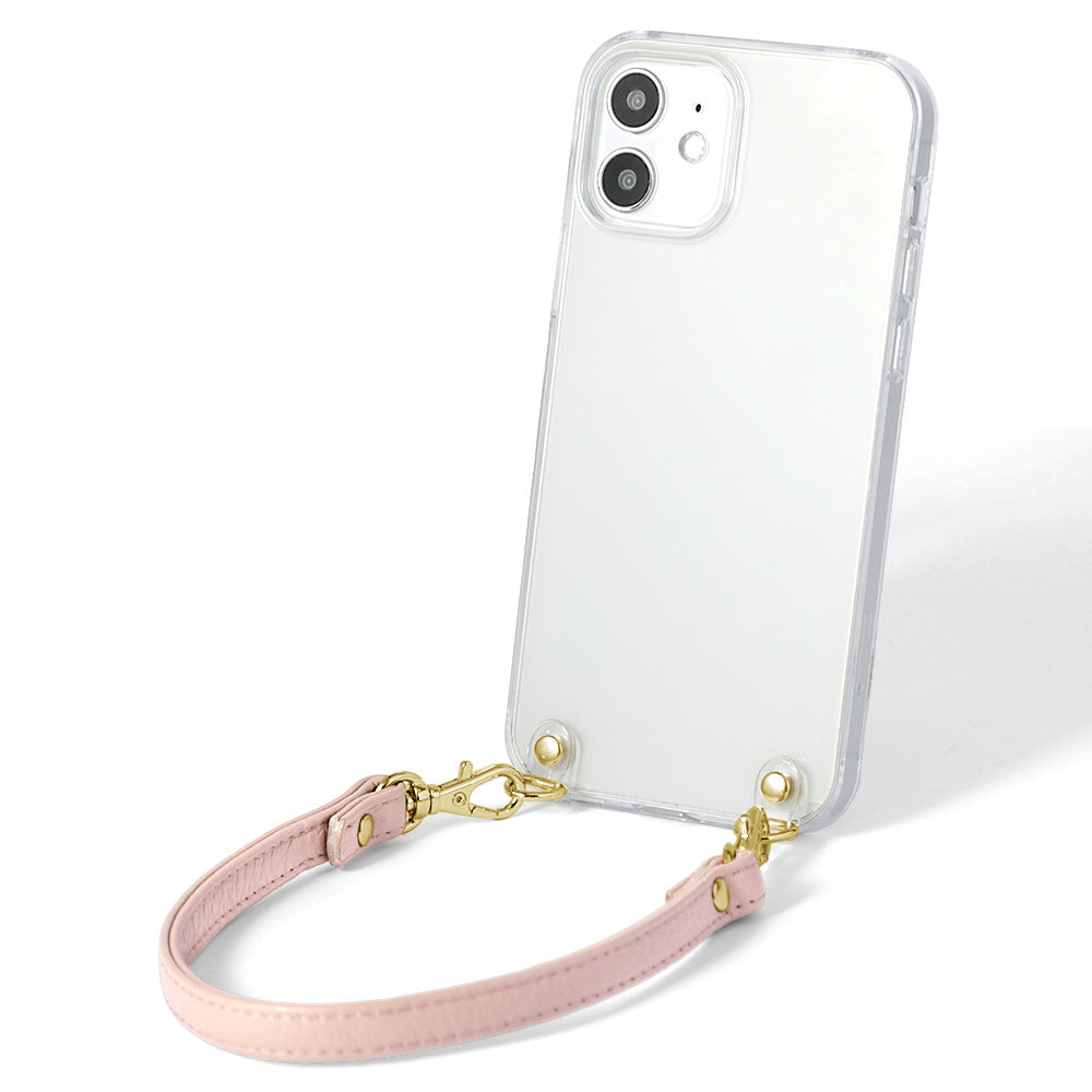 Clear case genuine leather 32 colors Italian shrink leather with short strap back case