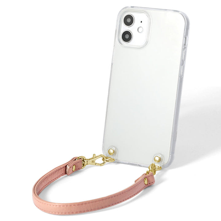 Coque transparente en cuir véritable 32 couleurs cuir italien grainé avec sangle courte coque arrière série iPhone