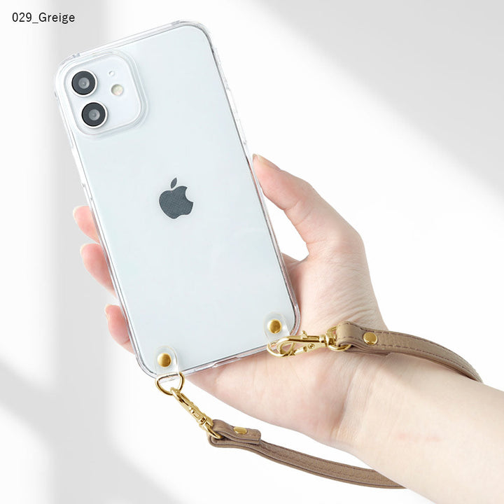 Coque transparente en cuir véritable 32 couleurs cuir italien grainé avec sangle courte coque arrière série iPhone