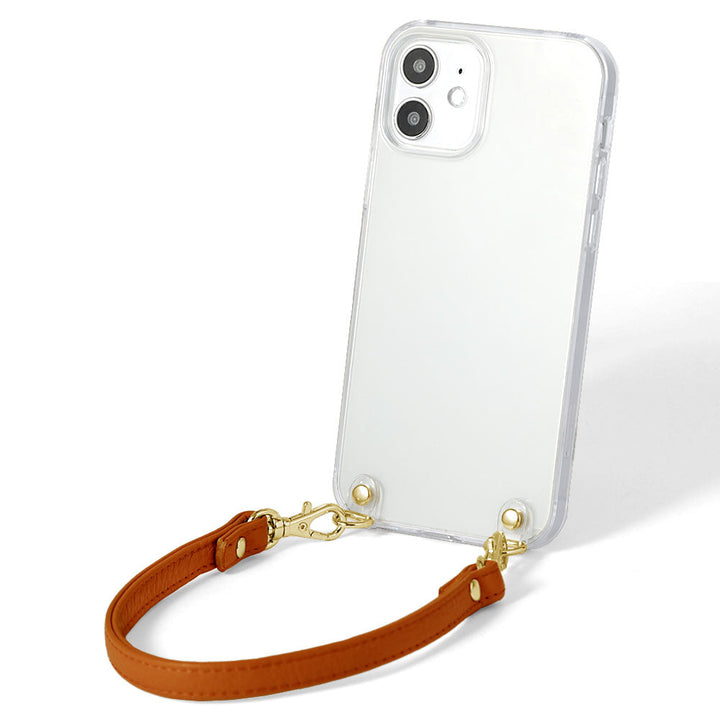 Coque transparente en cuir véritable 32 couleurs cuir italien grainé avec sangle courte coque arrière série iPhone
