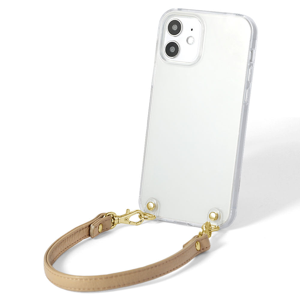 Coque transparente en cuir véritable 32 couleurs cuir italien grainé avec sangle courte coque arrière série iPhone