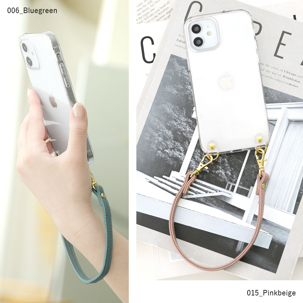 Coque transparente en cuir véritable 32 couleurs cuir italien grainé avec sangle courte coque arrière série iPhone