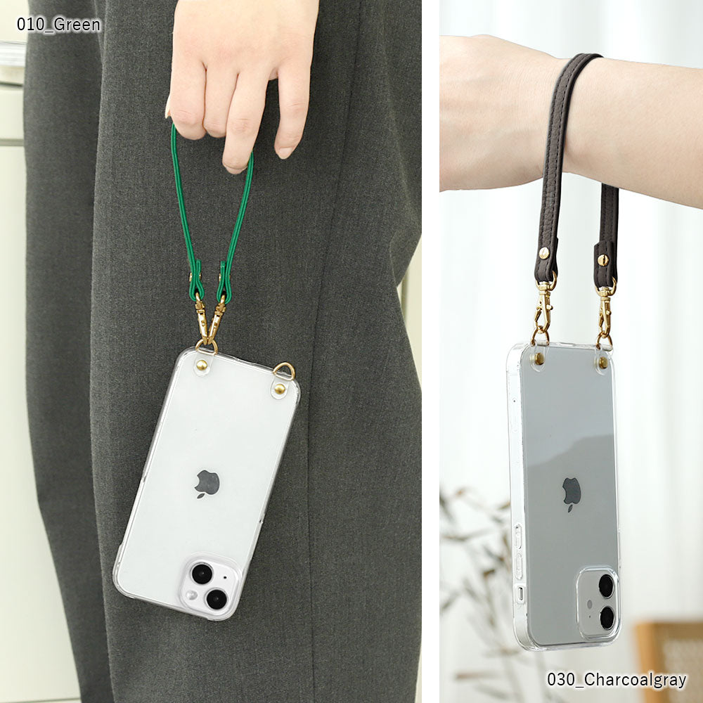 Clear case genuine leather 32 colors Italian shrink leather with short strap back case