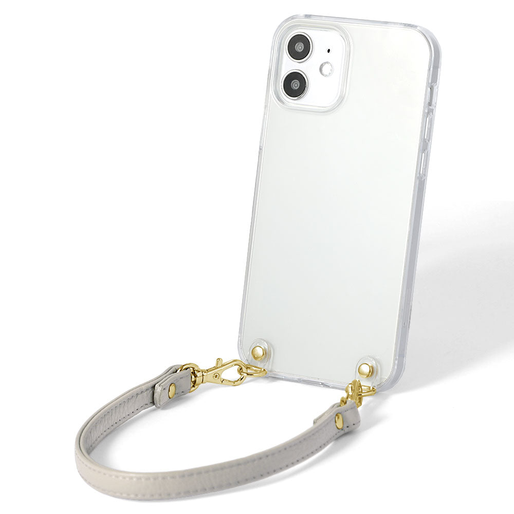 Étui transparent en cuir véritable 32 couleurs cuir italien grainé avec sangle courte étui arrière série AQUOS