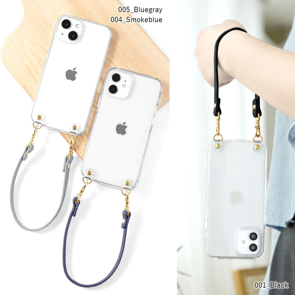 Étui transparent en cuir véritable 32 couleurs cuir italien grainé avec sangle courte étui arrière série AQUOS