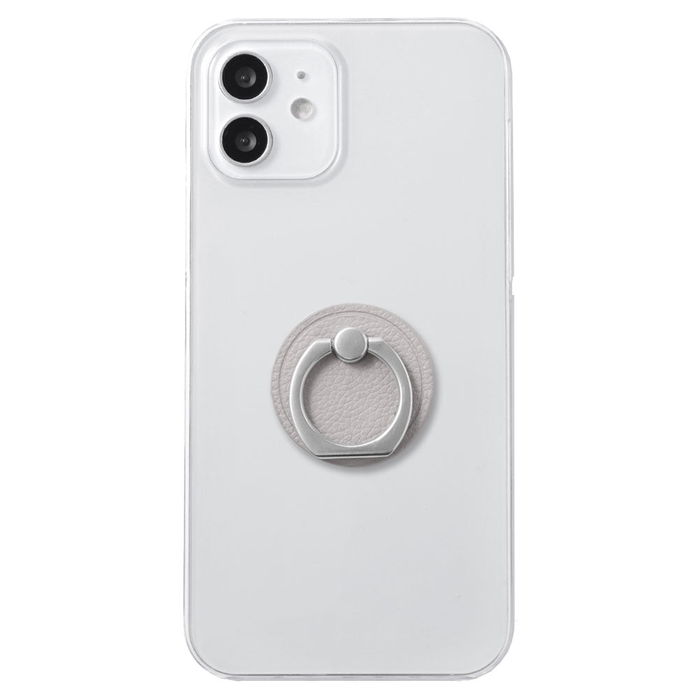 Clear case vegan leather basic leather-style smartphone ring attached back case