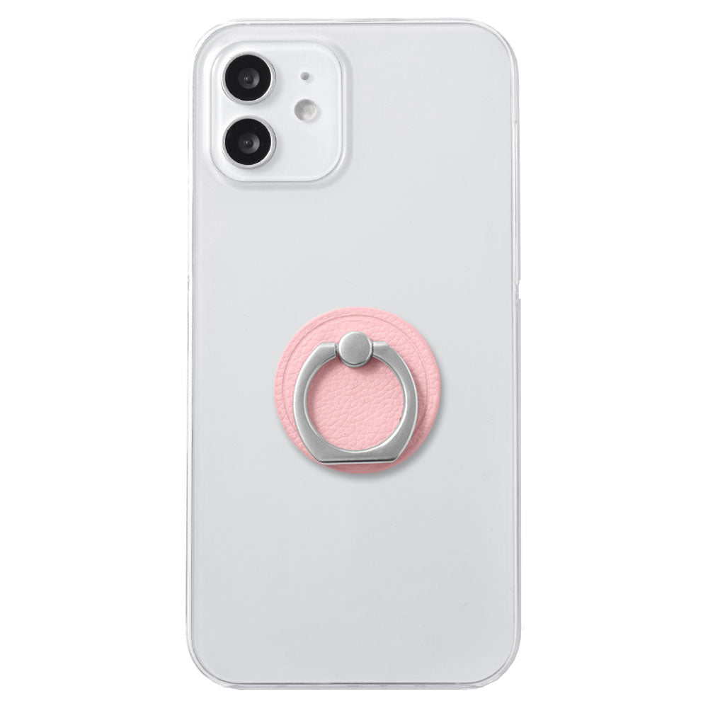 Clear case vegan leather basic leather-style smartphone ring attached back case
