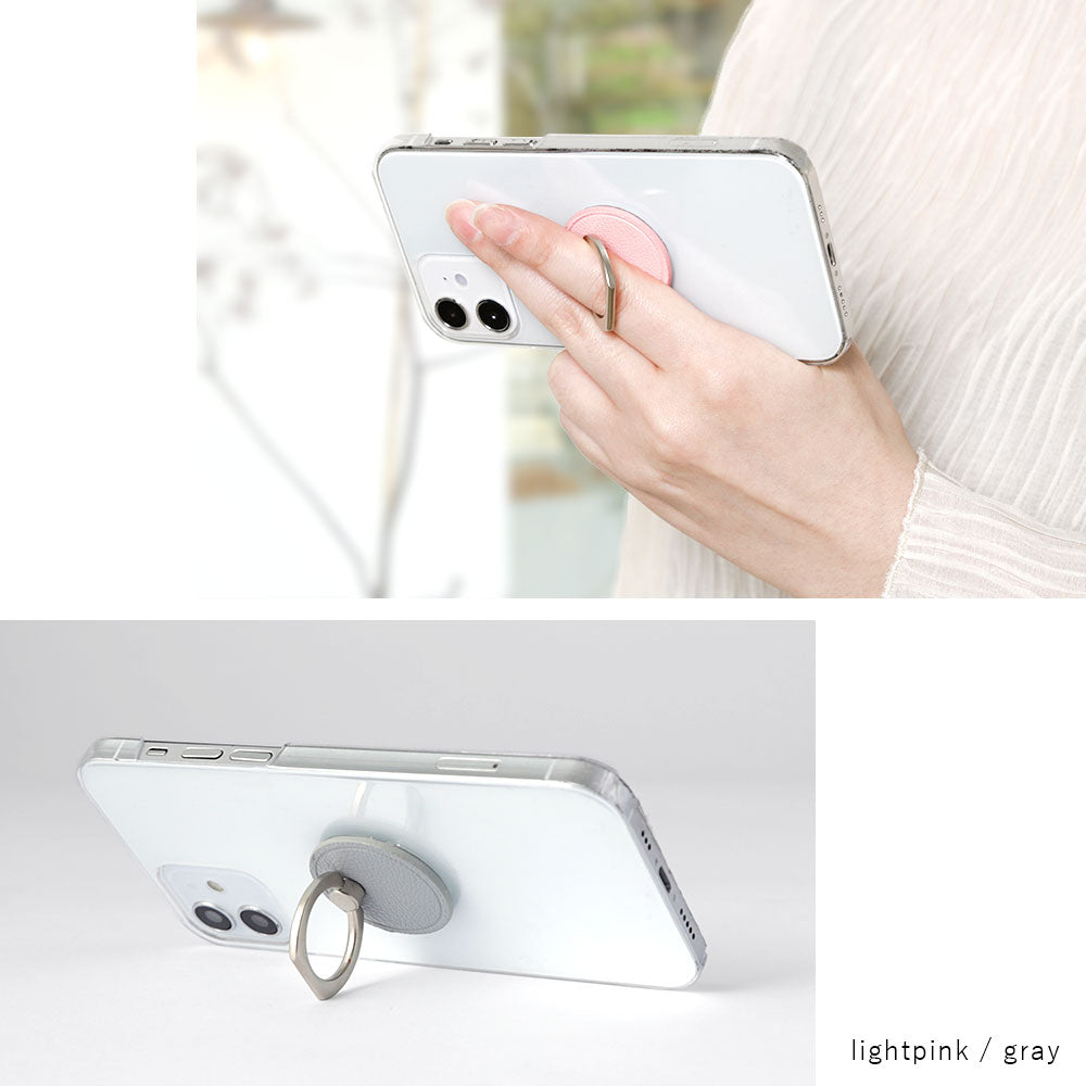 Clear case vegan leather basic leather-style smartphone ring attached back case