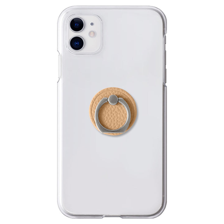 Clear Case Vegan Leather Grain Processing Smartphone Ring Attached Back Case