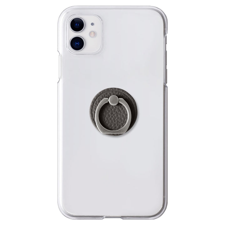 Clear Case Vegan Leather Grain Processing Smartphone Ring Attached Back Case