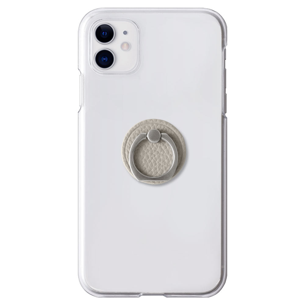 Clear Case Vegan Leather Grain Processing Smartphone Ring Attached Back Case