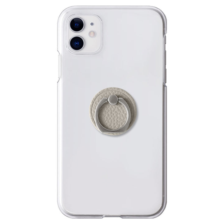 Clear Case Vegan Leather Grain Processing Smartphone Ring Attached Back Case