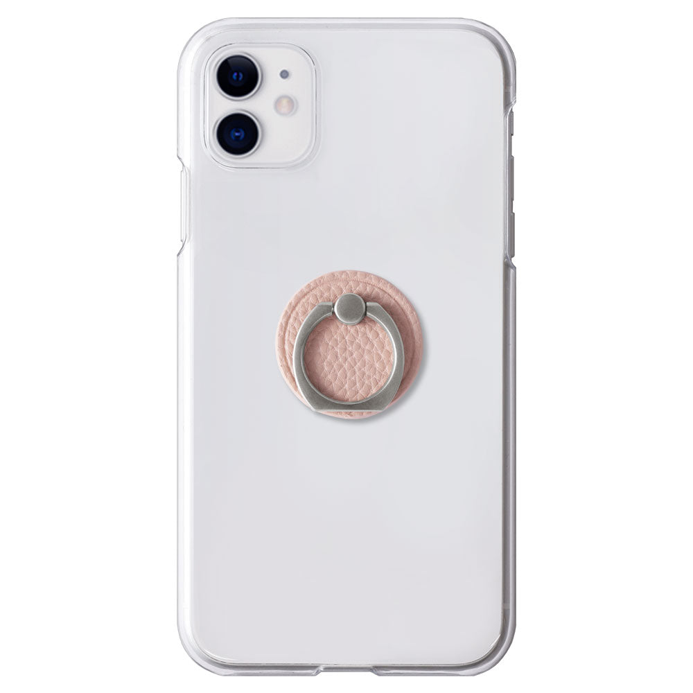 Clear Case Vegan Leather Grain Processing Smartphone Ring Attached Back Case