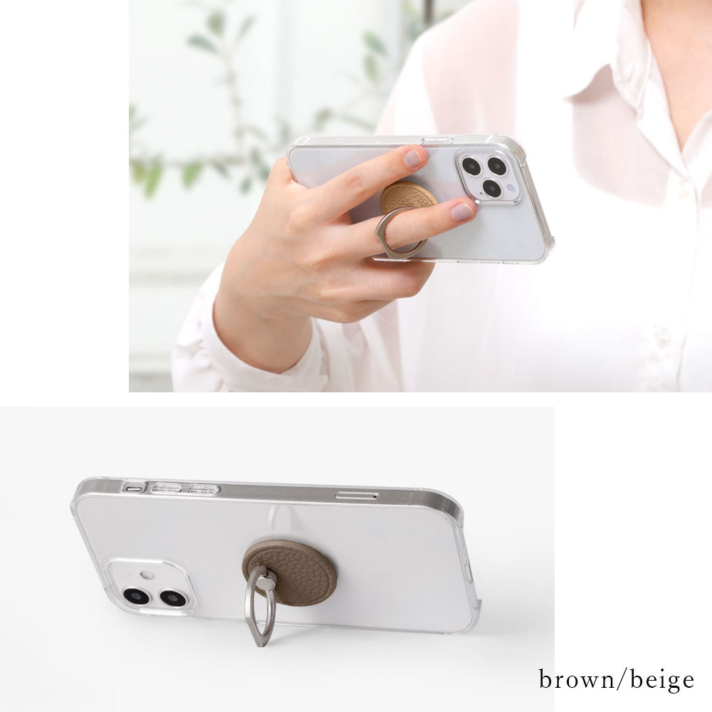 Clear Case Vegan Leather Embossed Smartphone Ring Attached Back Case AQUOS Series