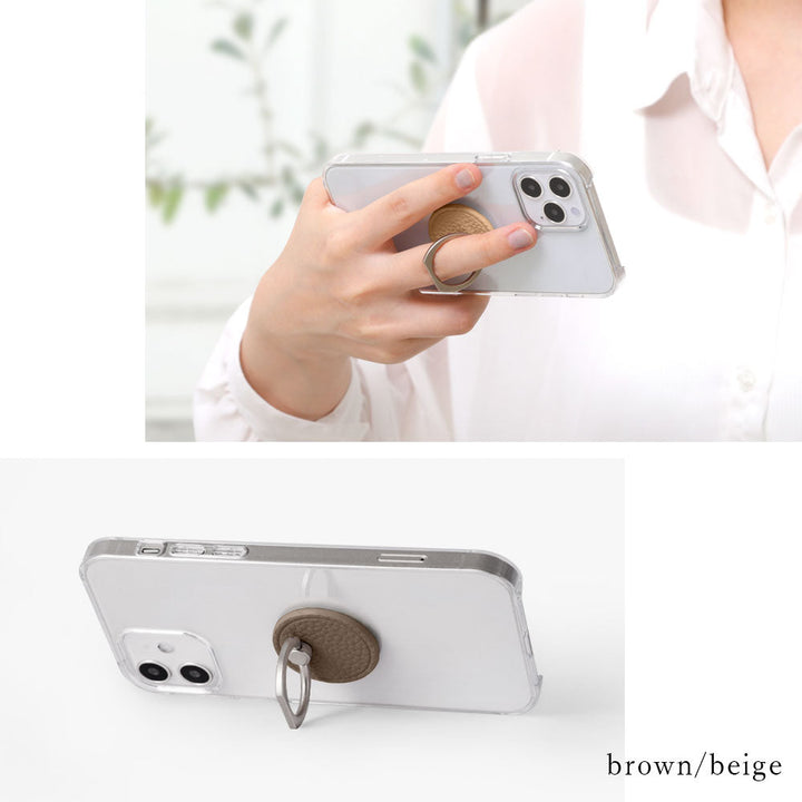 Clear Case Vegan Leather Embossed Smartphone Ring Attached Back Case AQUOS Series