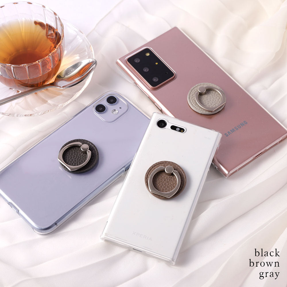 Clear Case Vegan Leather Grain Processing With Smartphone Ring Back Case Xperia Series