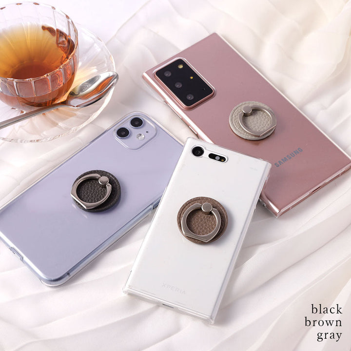 Clear Case Vegan Leather Grain Processing Smartphone Ring Attached Back Case Google Pixel Series