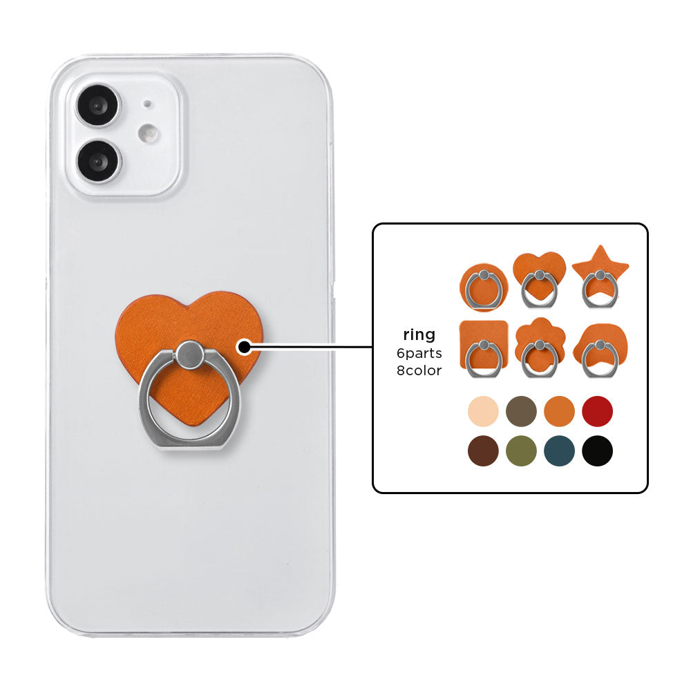 Clear Case Genuine Leather Tochigi Leather Selectable Design Smartphone Ring Attached Back Case