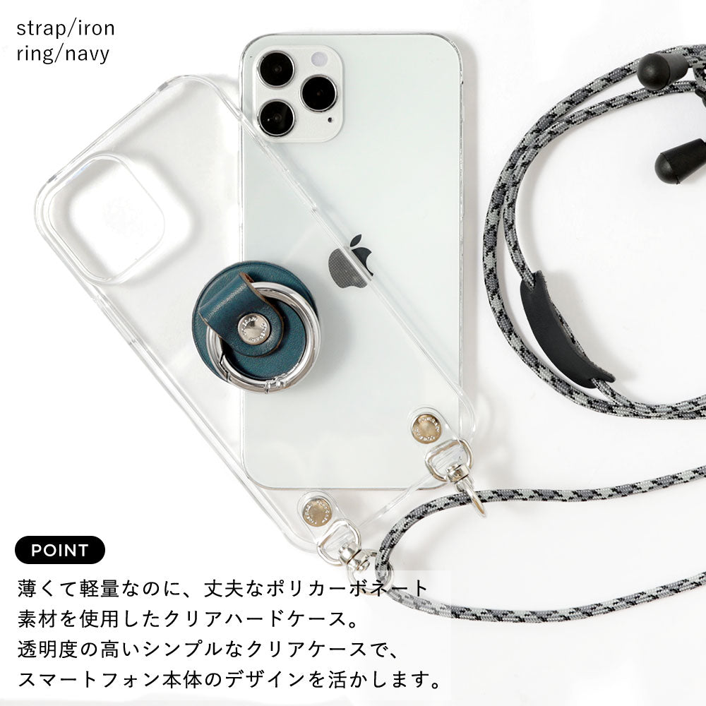 Clear case genuine leather Tochigi leather with smartphone ring & shoulder strap back case Xperia series