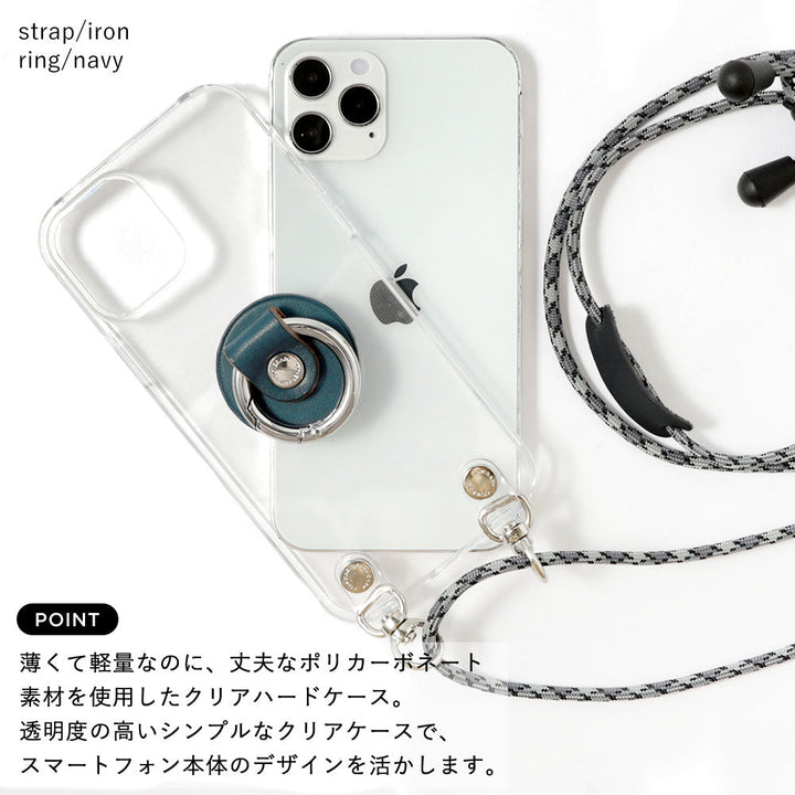 Clear case genuine leather Tochigi leather with smartphone ring & shoulder strap back case Google Pixel series
