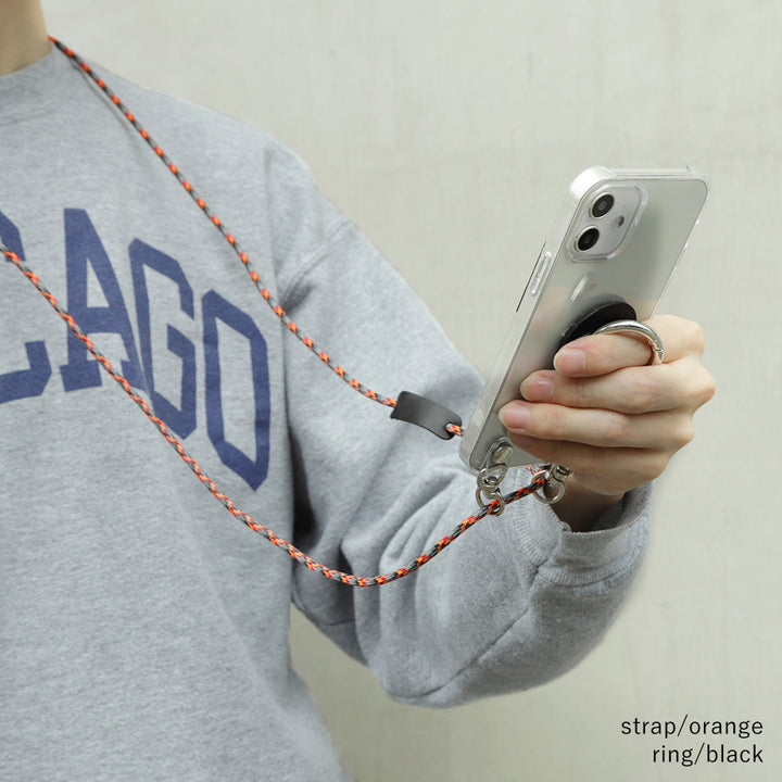 クリアケース 本革 栃木レザー スマホリング＆ショルダーストラップ付き 背面ケース