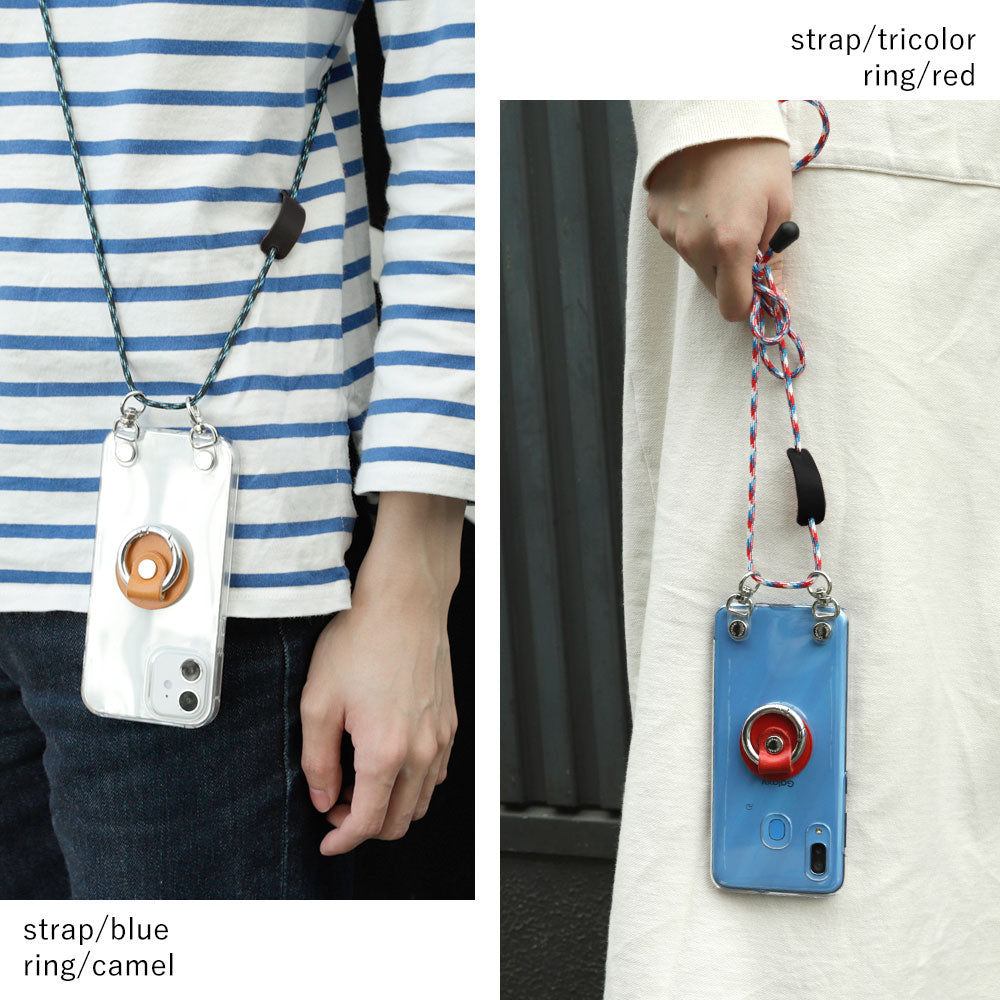 クリアケース 本革 栃木レザー スマホリング＆ショルダーストラップ付き 背面ケース