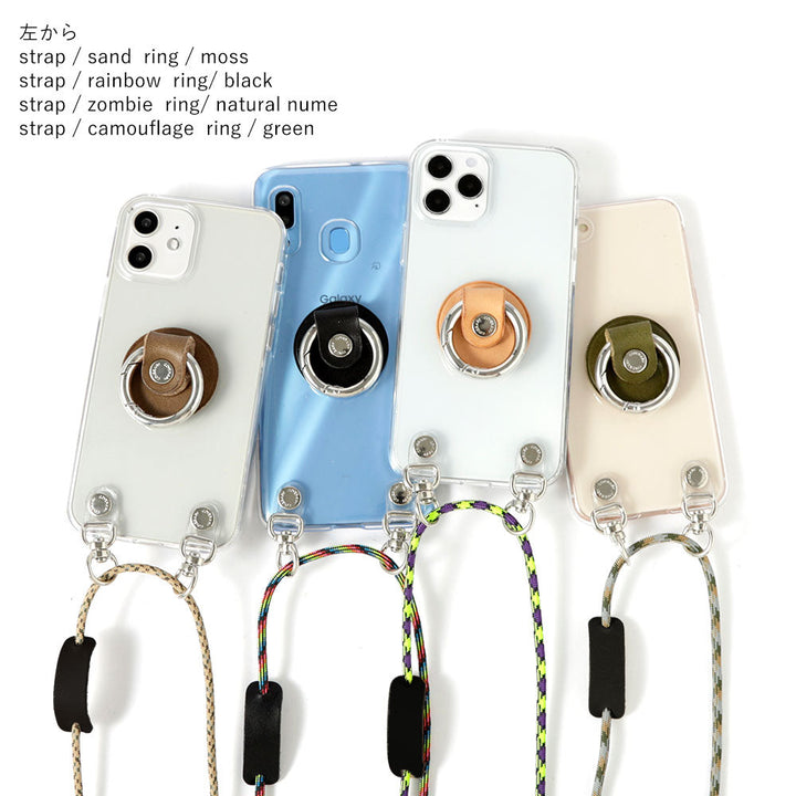 Coque transparente en cuir véritable cuir Tochigi avec anneau pour smartphone et bandoulière, coque arrière pour la série iPhone