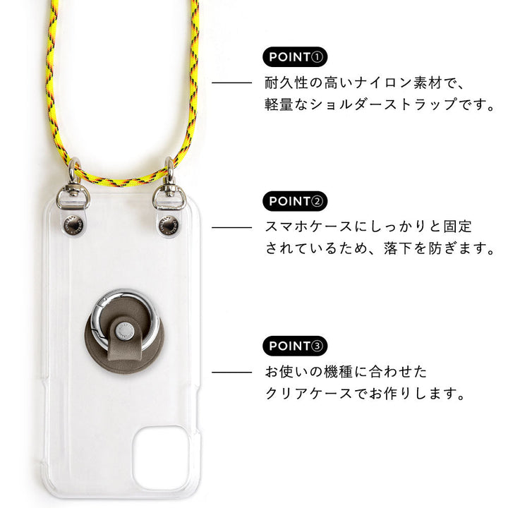 Clear case genuine leather Tochigi leather with smartphone ring & shoulder strap back case Google Pixel series