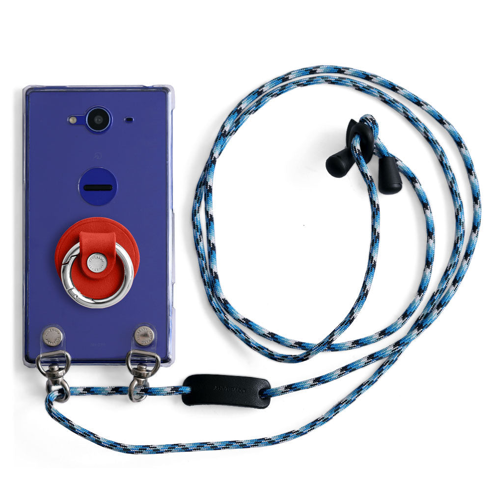 Clear case genuine leather Tochigi leather with smartphone ring & shoulder strap back case Xperia series