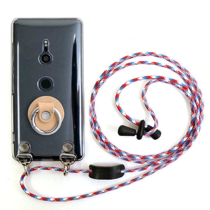 Clear case genuine leather Tochigi leather with smartphone ring & shoulder strap back case Xperia series