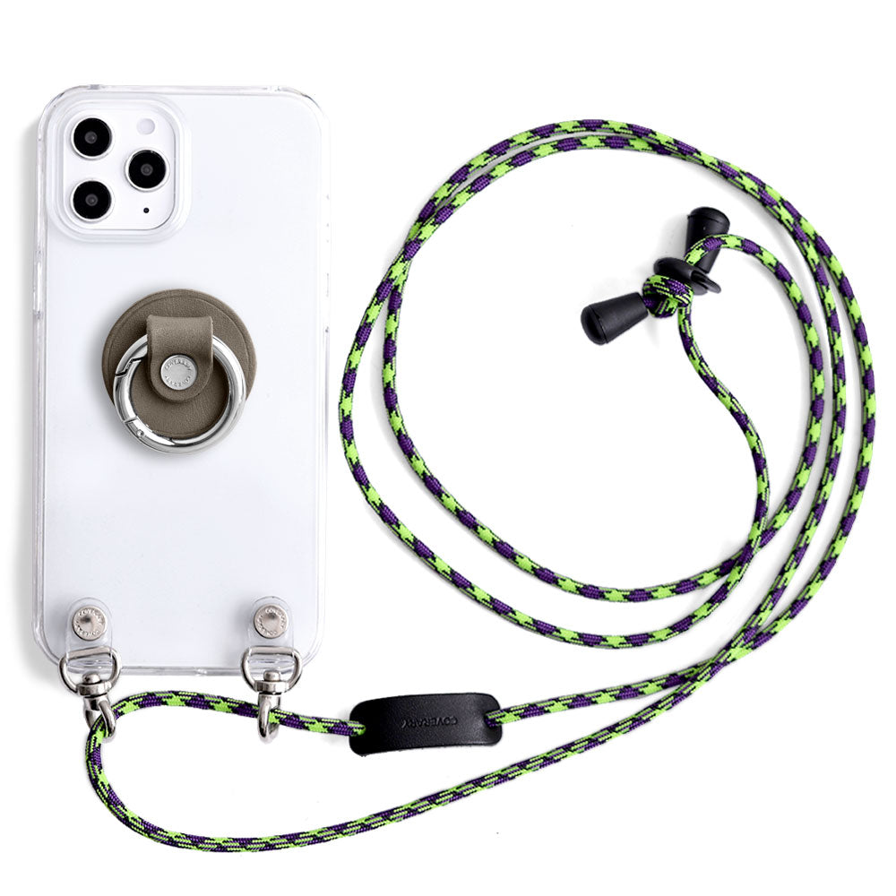 Clear case genuine leather Tochigi leather with smartphone ring & shoulder strap back case Xperia series