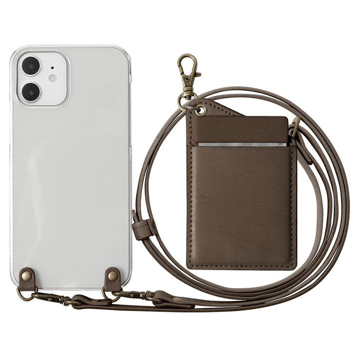 Clear case genuine leather Tochigi leather stainless steel mirror with shoulder strap back case iPhone series
