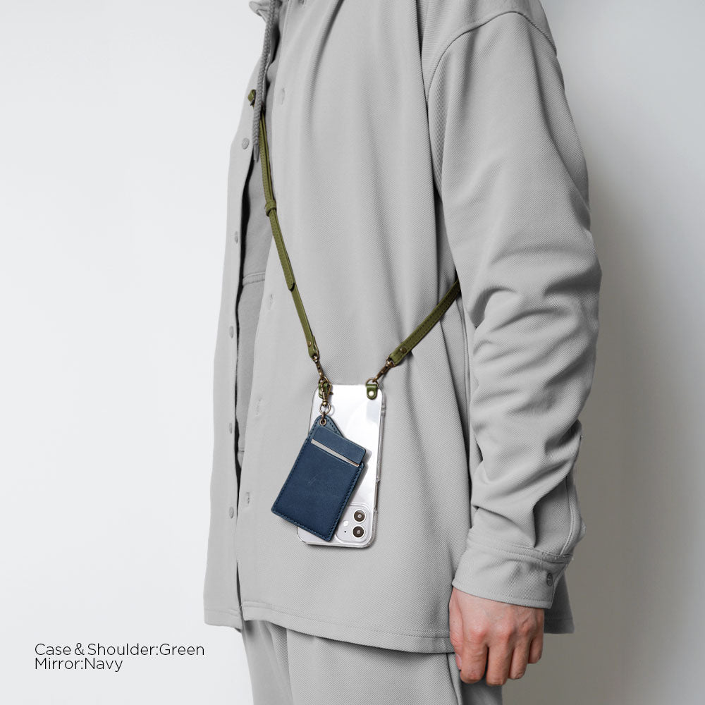 Clear case genuine leather Tochigi leather stainless steel mirror with shoulder strap back case iPhone series