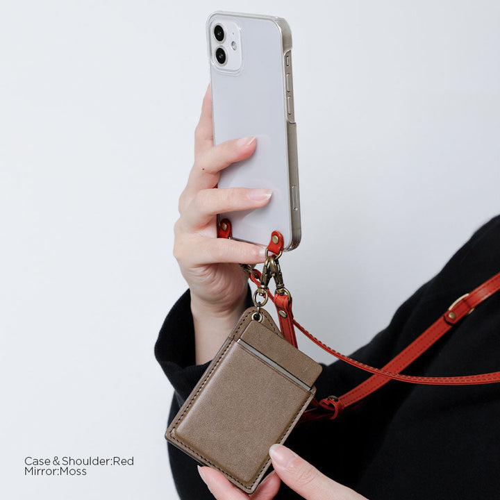 Clear case genuine leather Tochigi leather stainless steel mirror with shoulder strap back case AQUOS series